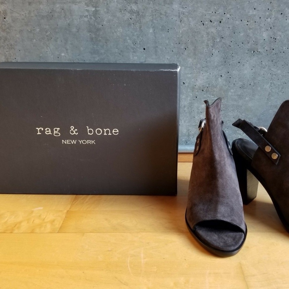Rag & Bone Wyatt heels, sz 8, suede, charcoal, NIB